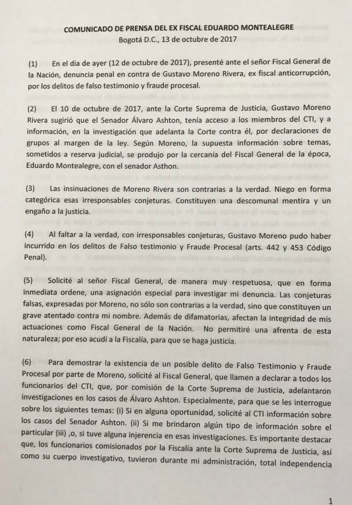 Comunicado de Montealegre.