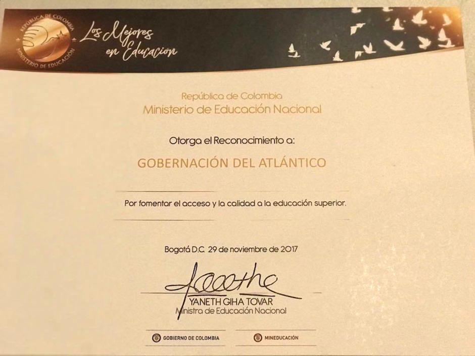 El reconocimiento entregado al Atlántico.