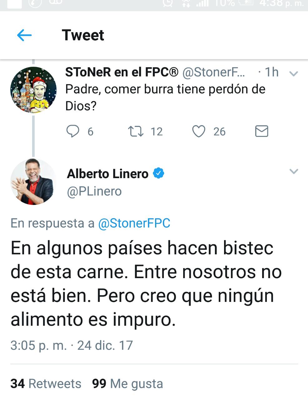 El tweet con la respuesta del padre.