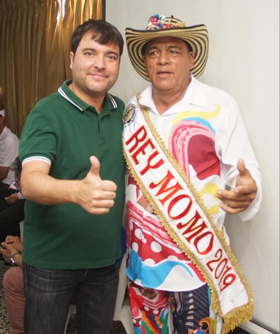 Jaime Pumarejo y el Rey Momo del Carnaval 2019, Freddy Cervantes. 