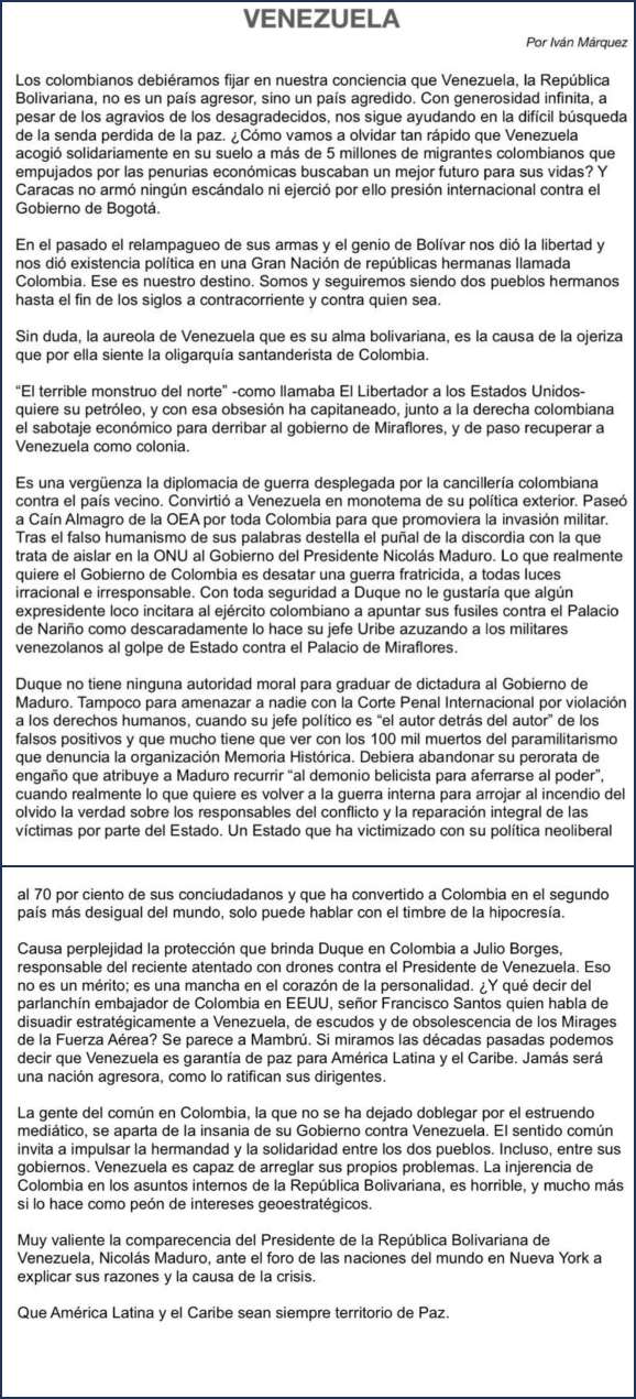 Esta es la carta de Iván Márquez.