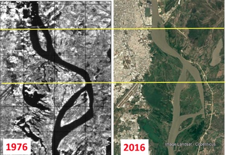 Cambios en el tramo Puerto PIMSA – Puente Laureano Gómez (1976-2016)