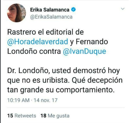 Tuit de Erika Salamanca.