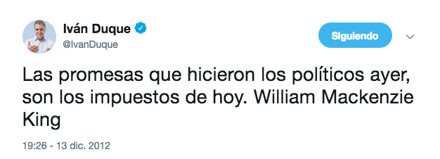Twitter Tweet de Iván Duque citando a William Mackenzie King.