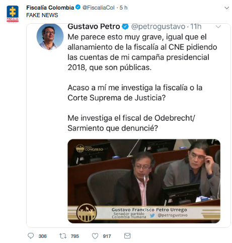 Este es el trino de la Fiscalía.