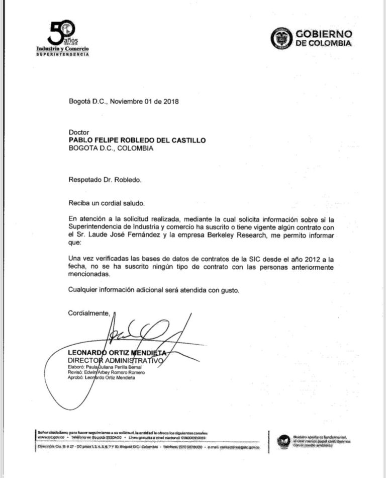 Certificación emitida por las Superintendencia de Industria.