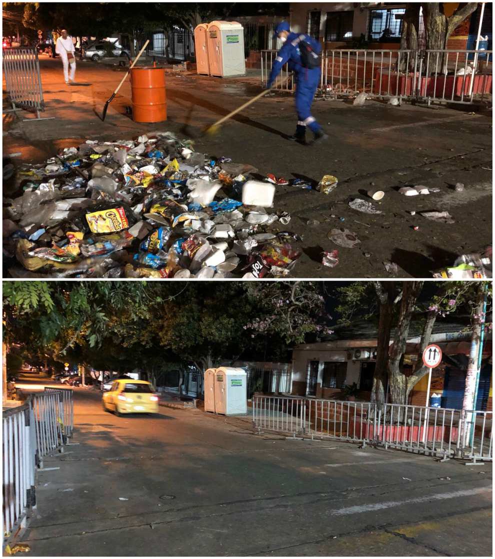 Así de limpia quedó la calle luego del aseo de escobitas de la Triple A.