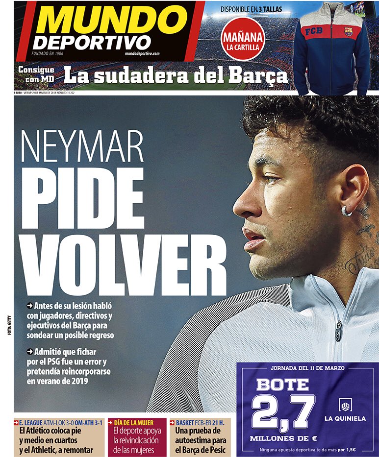 Portada de Mundo Deportivo de este viernes. 