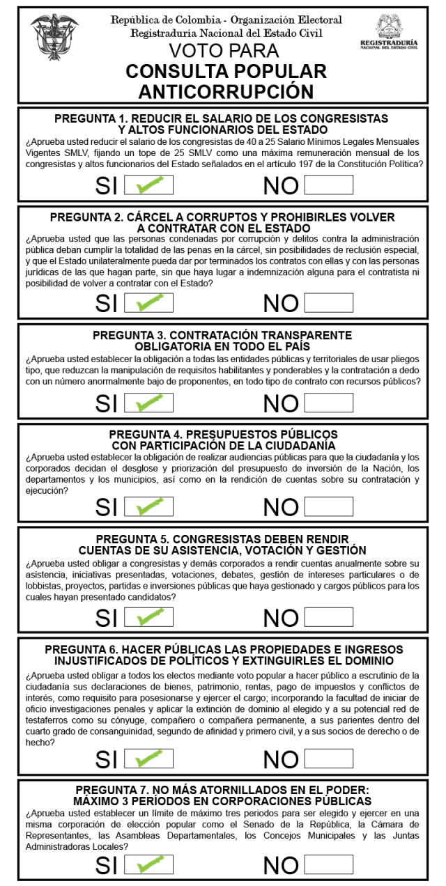 Partido Verde Este es el formulario de la consulta anticorrupción.