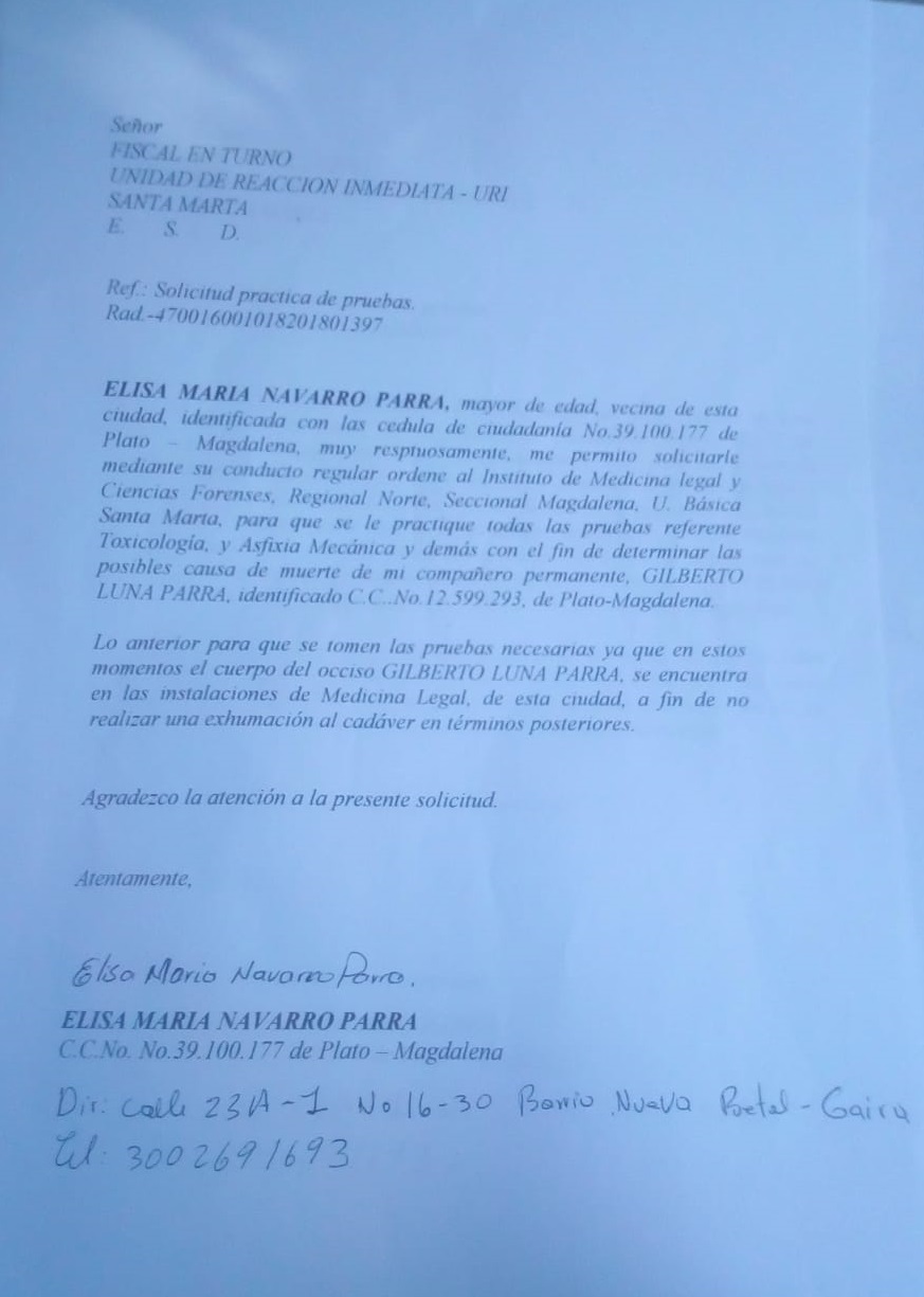 Documento de Elisa Navarro a la Fiscalía. 