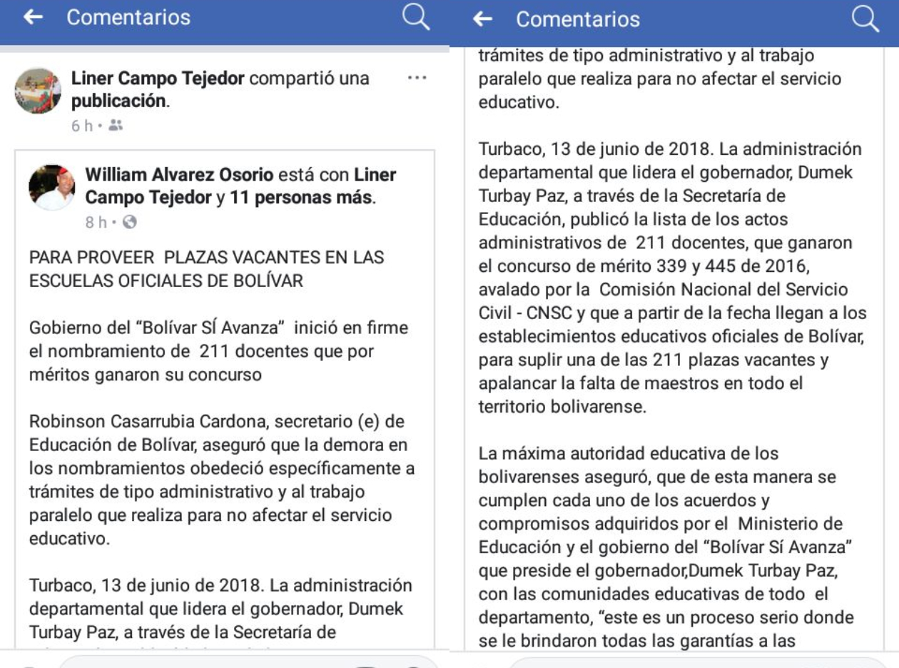 El comunicado emitido por funcionarios de la Secretaría de Educación de Bolívar.