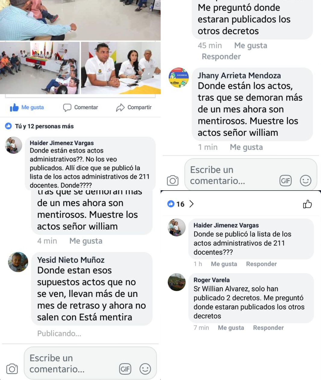 Los comentarios de los docentes a raíz de la publicación. 