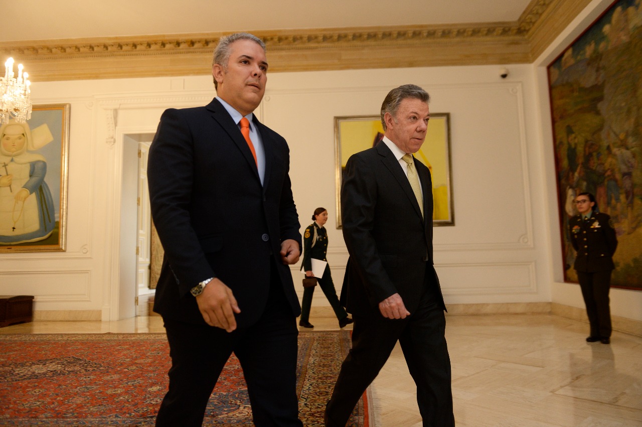 Duque y Santos antes de comenzar la reunión.