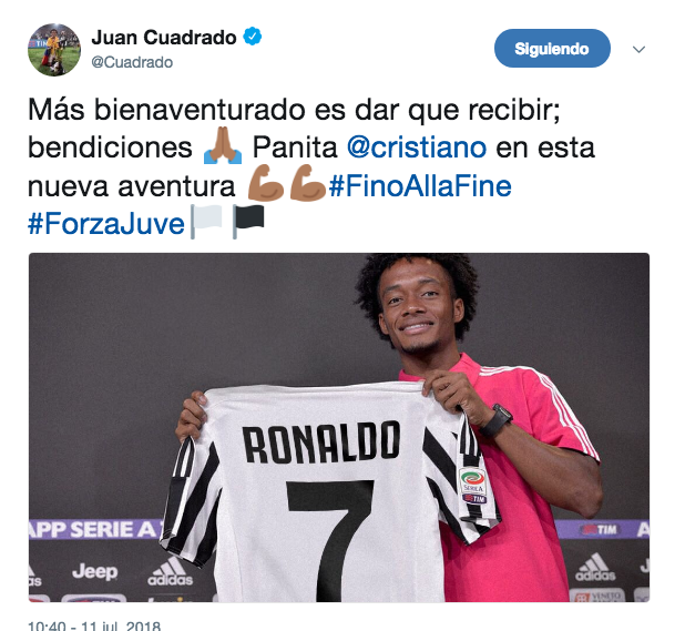 La bienvenida que le dio Cuadrado a Cristiano Ronaldo. 
