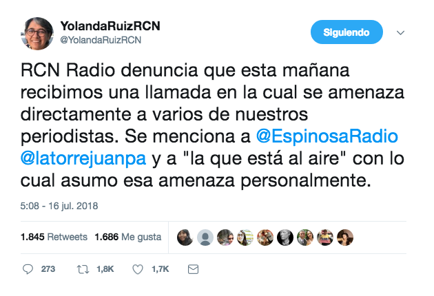 La denuncia que realizó en su cuenta de Twitter, Yolanda Ruiz. 