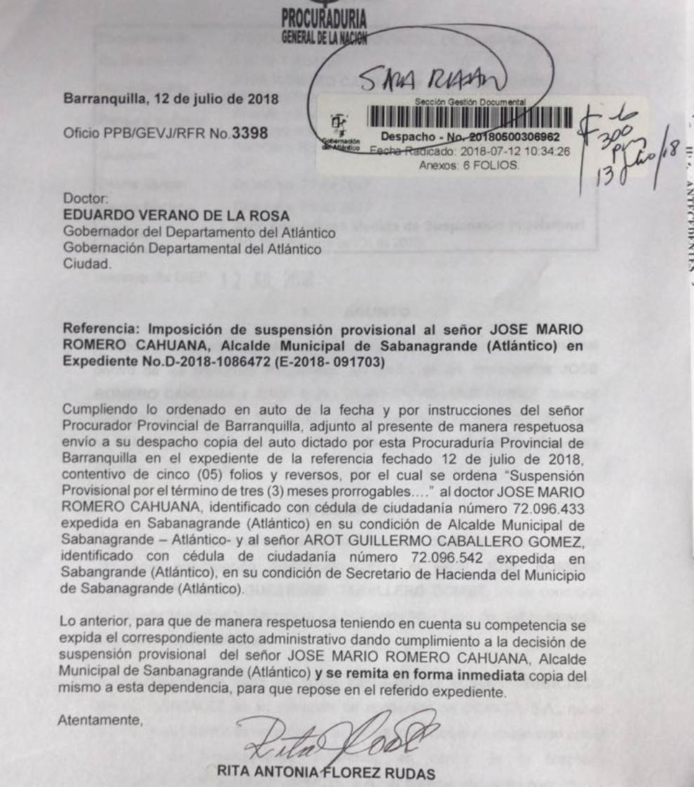 Oficio de la Procuraduría.