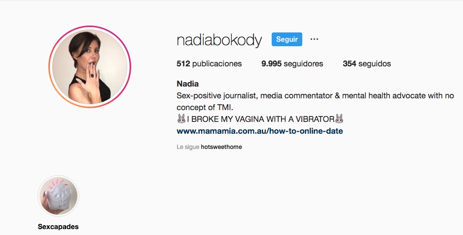 Nadia Bokody revelando su situación en Instagram.