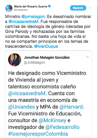 Este es el tuit de la senadora sucreña.