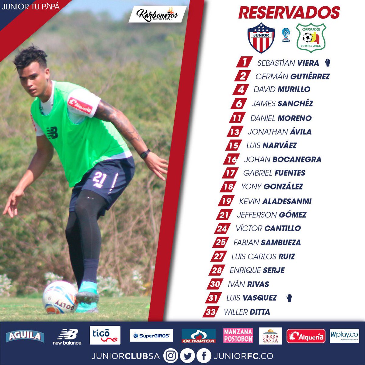 Lista de convocados para el partido.