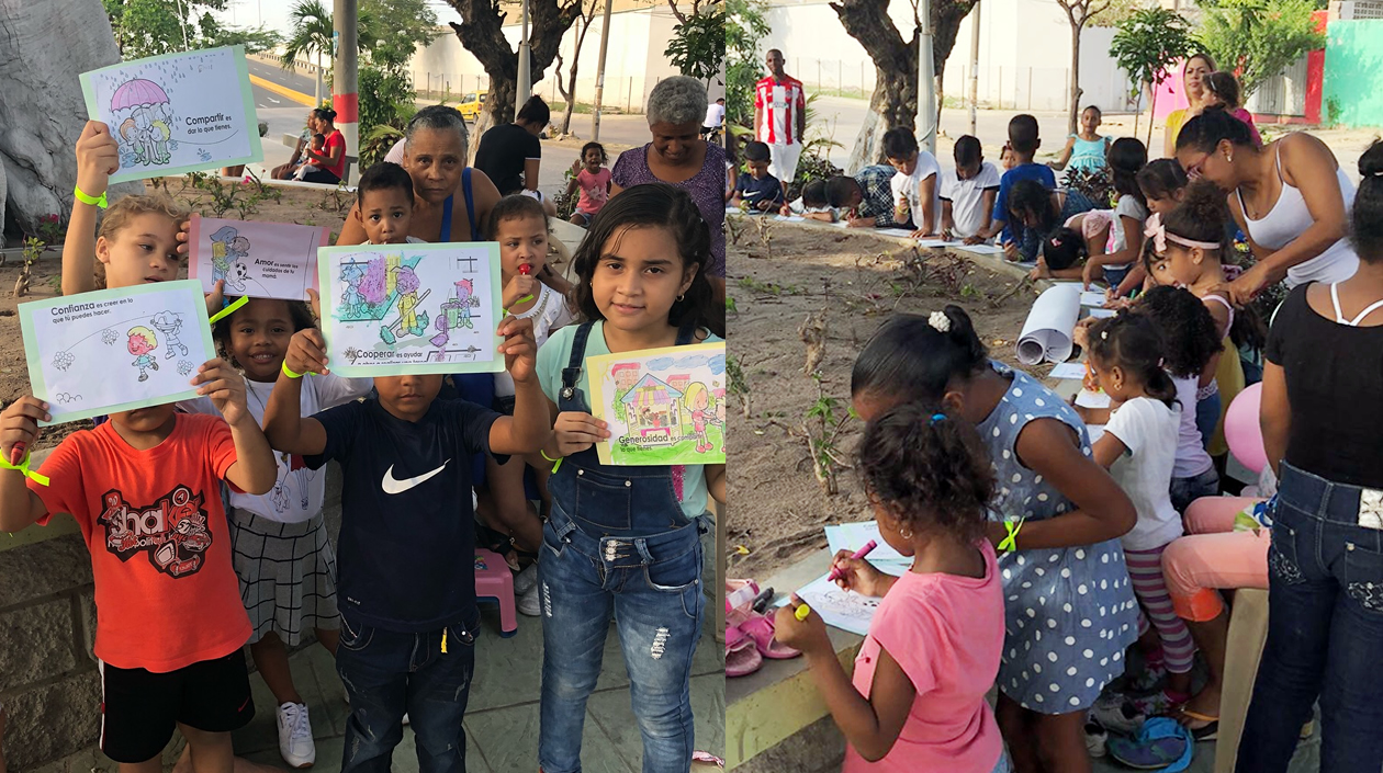 Los niños de los barrios Abajo y Montecristo participando en una jornada por la paz.