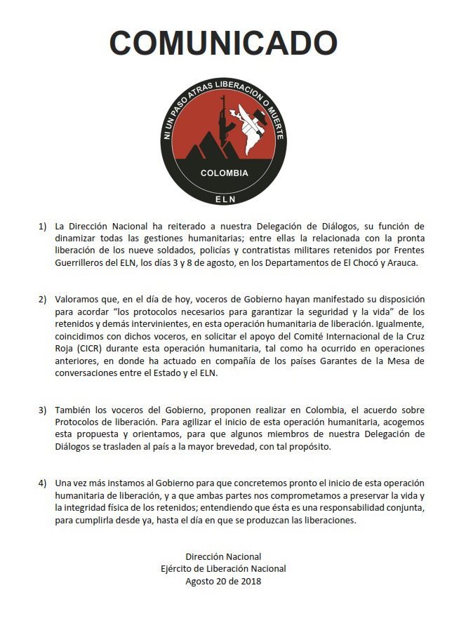 Comunicado del ELN.