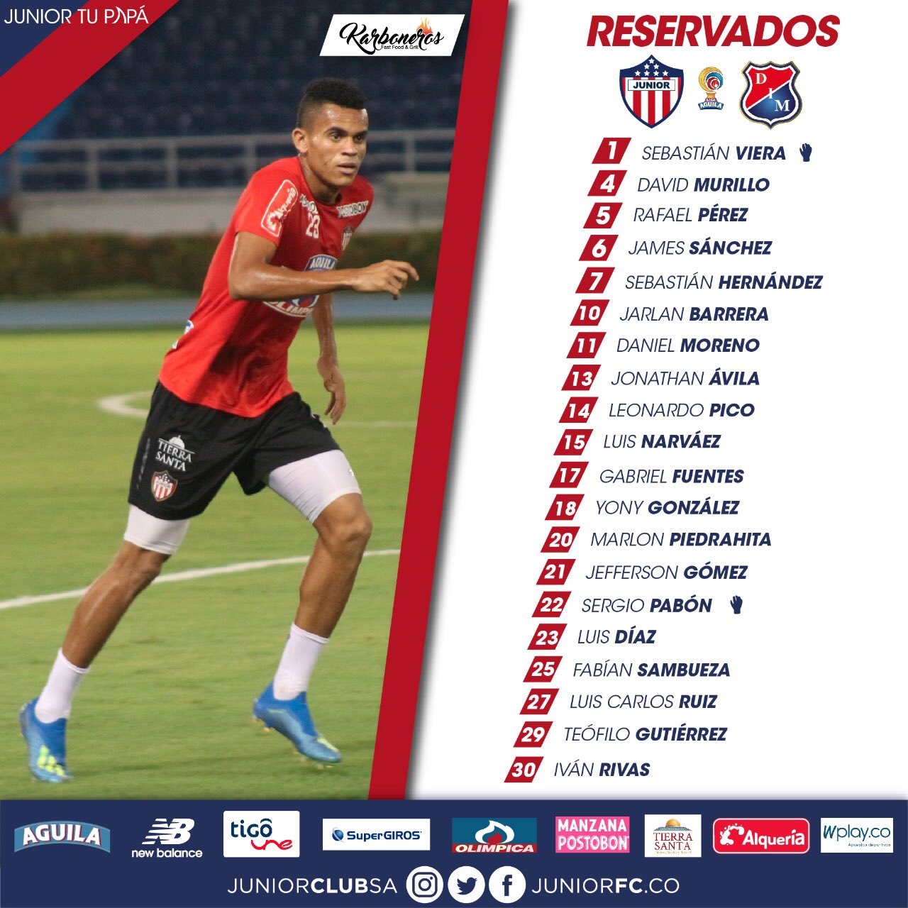 Lista de jugadores reservados. 