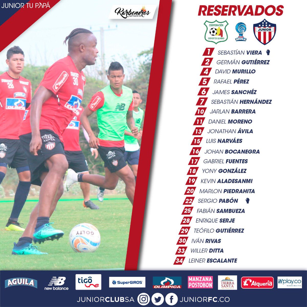 Lista de reservados por Junior. 