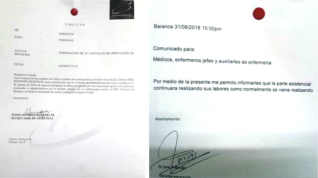 Las circulares emitidas por la Gerencia del Hospital.