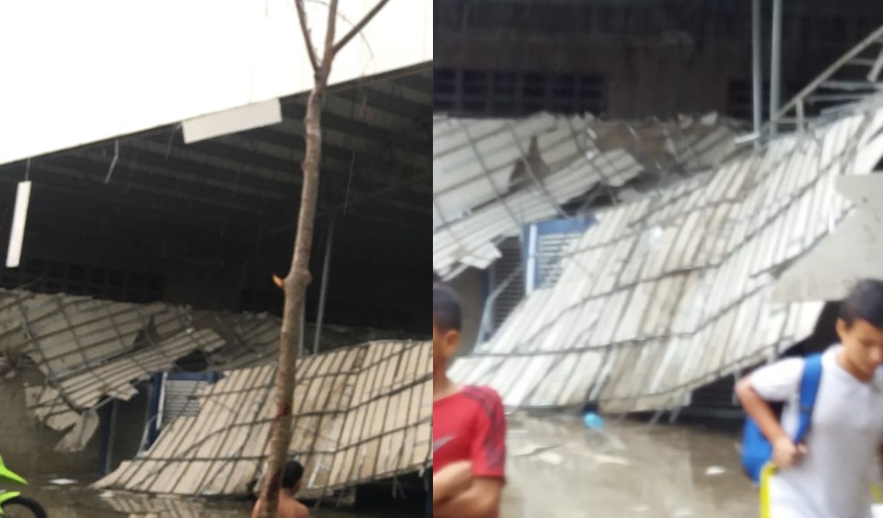 Así quedó el cielo raso de la cubierta en el colegio Pies Descalzos.