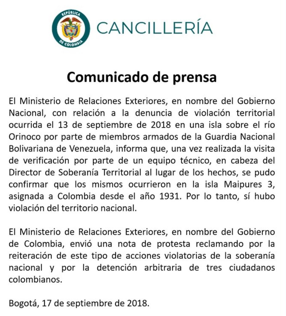 Este es el comunicado de la Cancillería.