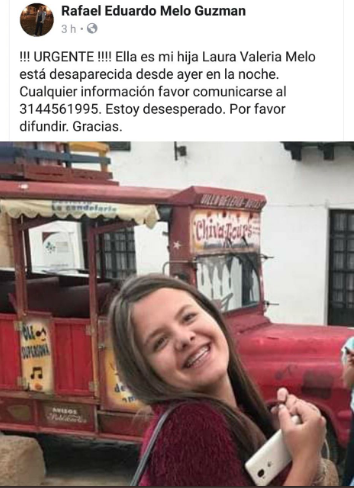 Este es el aviso del papa de Laura Melo para encontrar a su hija.