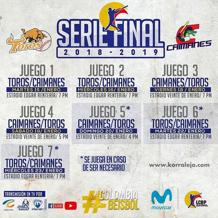 La programación de la serie final entre Caimanes y Toros.