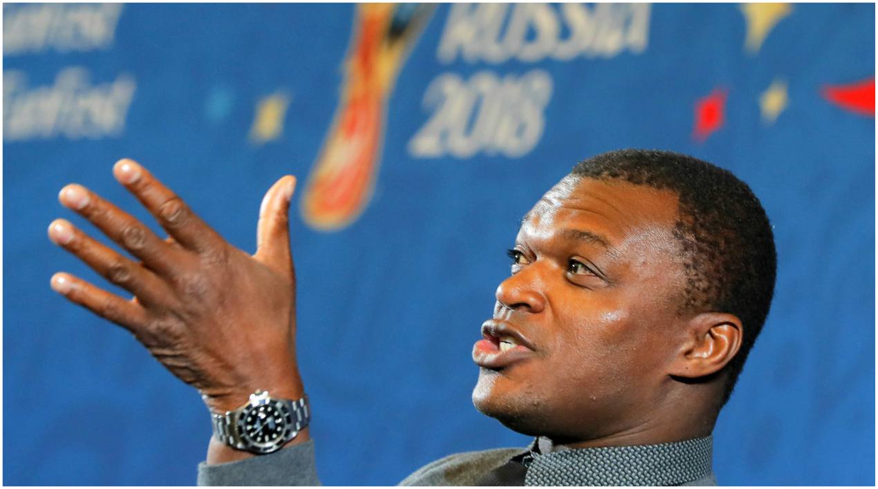 El exfutbolista francés Marcel Desailly asiste a un evento para anunciar a los nuevos embajadores Fan Fest del Mundial 2018.