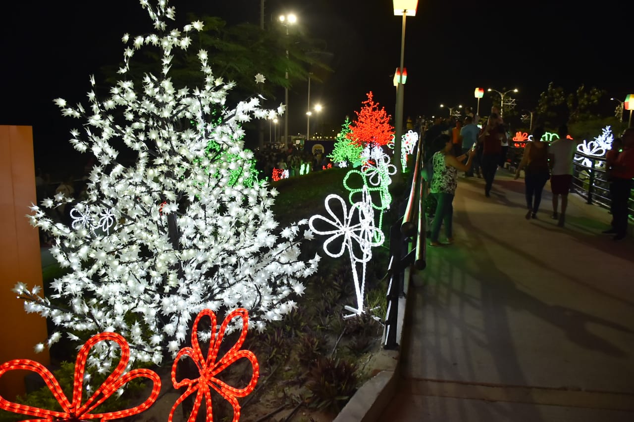 Figuras navideñas iluminan el Malecón del Río.