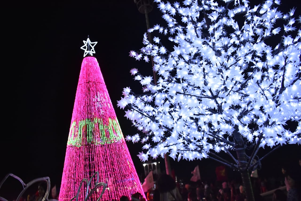 La familia barranquillera alrededor de las luces navideñas.