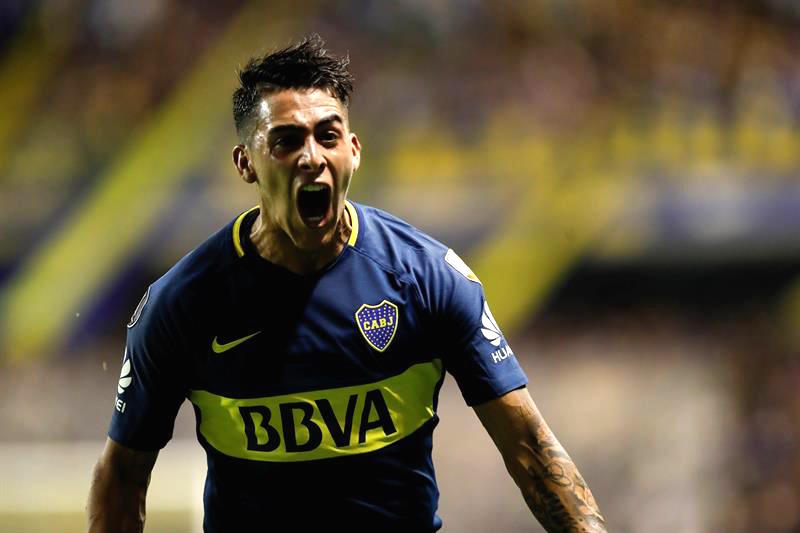Cristian Pavón celebrando el gol que le dio el triunfo a Boca Juniors.