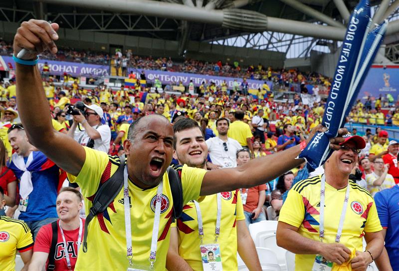 La emoción de la afición colombiana mientras la selección nacional enfrentaba a Polonia.