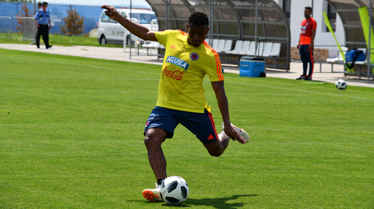 Farid Díaz en el entrenamiento de este lunes.