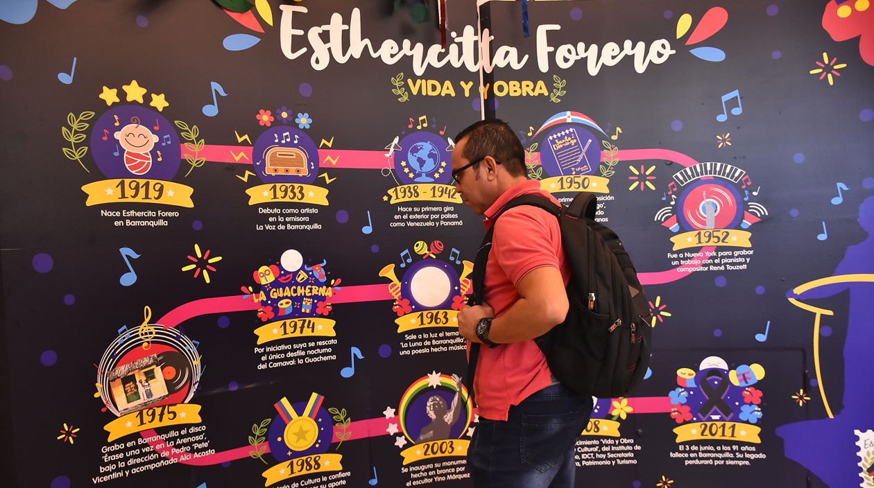 Un espectador observa la exposición a Esthercita Forero.