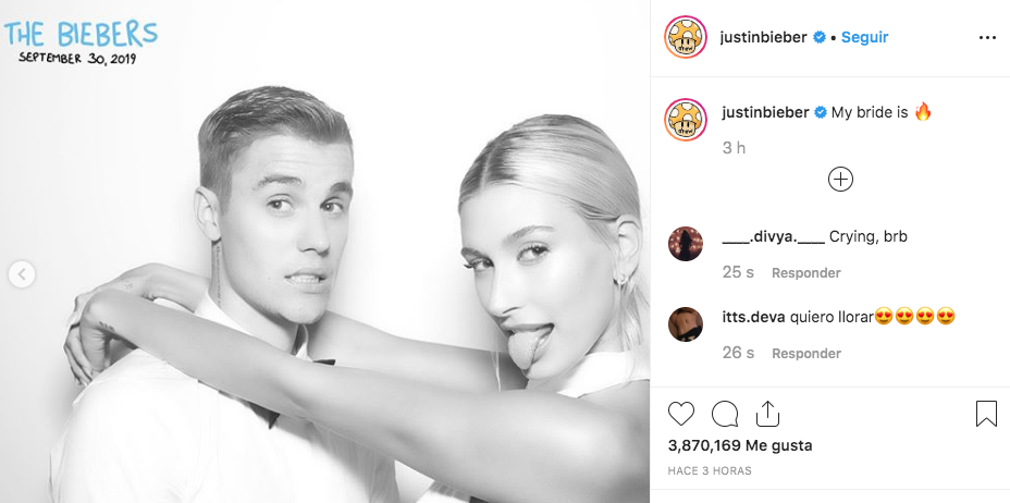 El cantante Justin Bieber y la modelo Hailey Baldwin.