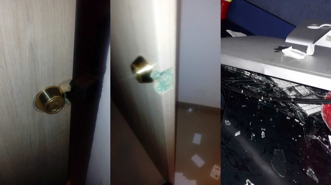 Puertas de madera en el interior del Centro Cultural fueron forzadas por los vándalos.
