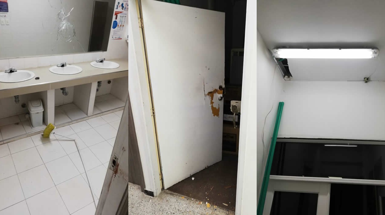 Baño de mujeres y entrada a una bodega 
