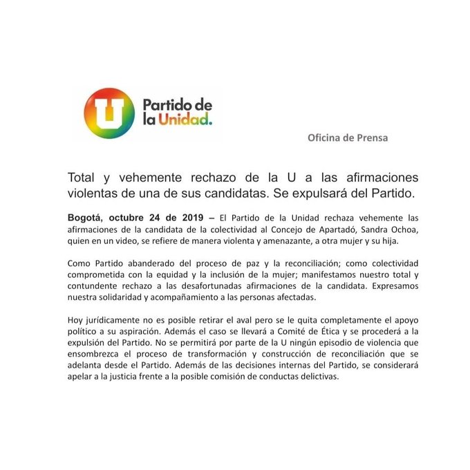 Comunicado del Partido de la U.