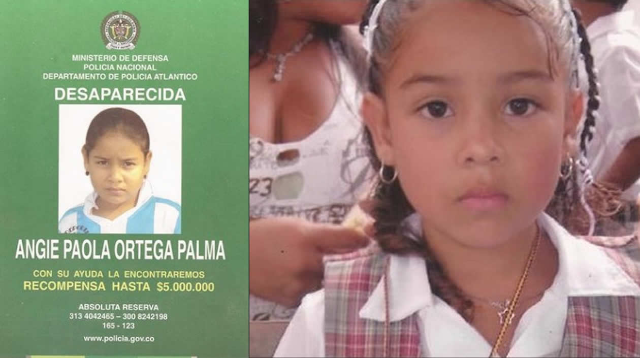 Afiche de recompensa y Angie Paola con el un uniforme estudiantil