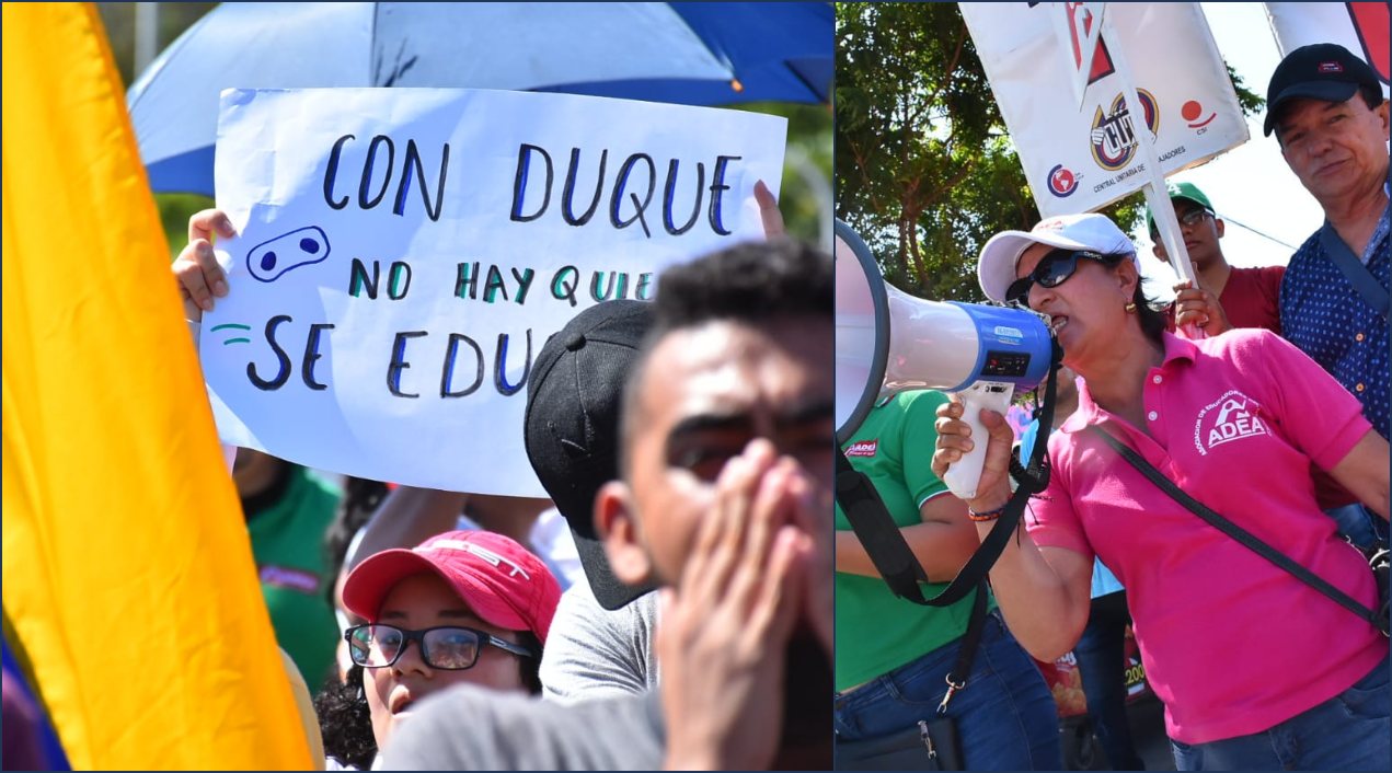 Estudiantes y docentes presentes en la marcha.