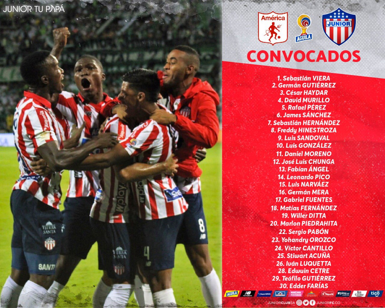 Lista de convocados de Junior para la gran final. 