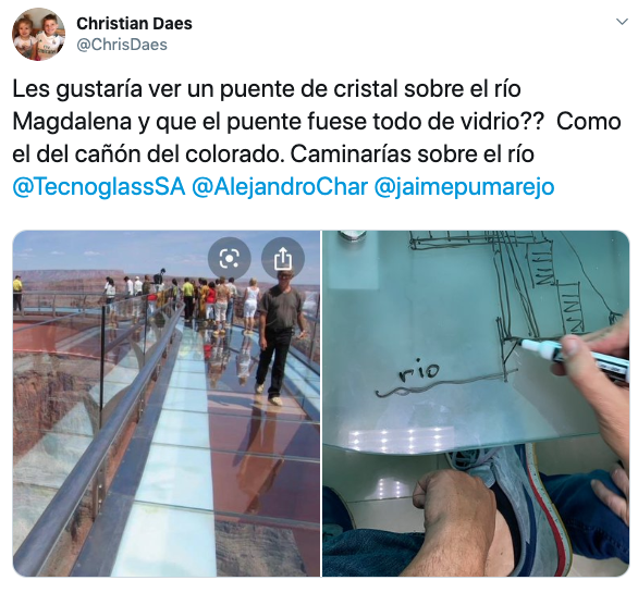 El trino de Christian Daes sobre el puente de cristal.