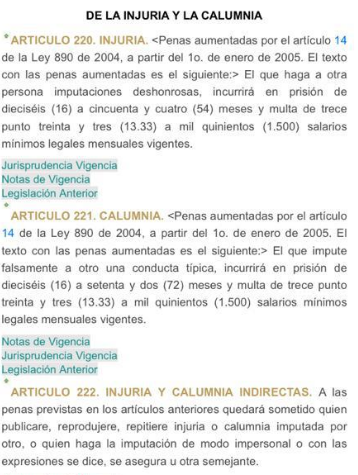 Los artículos del Código penal (Ley 599 del 2000).