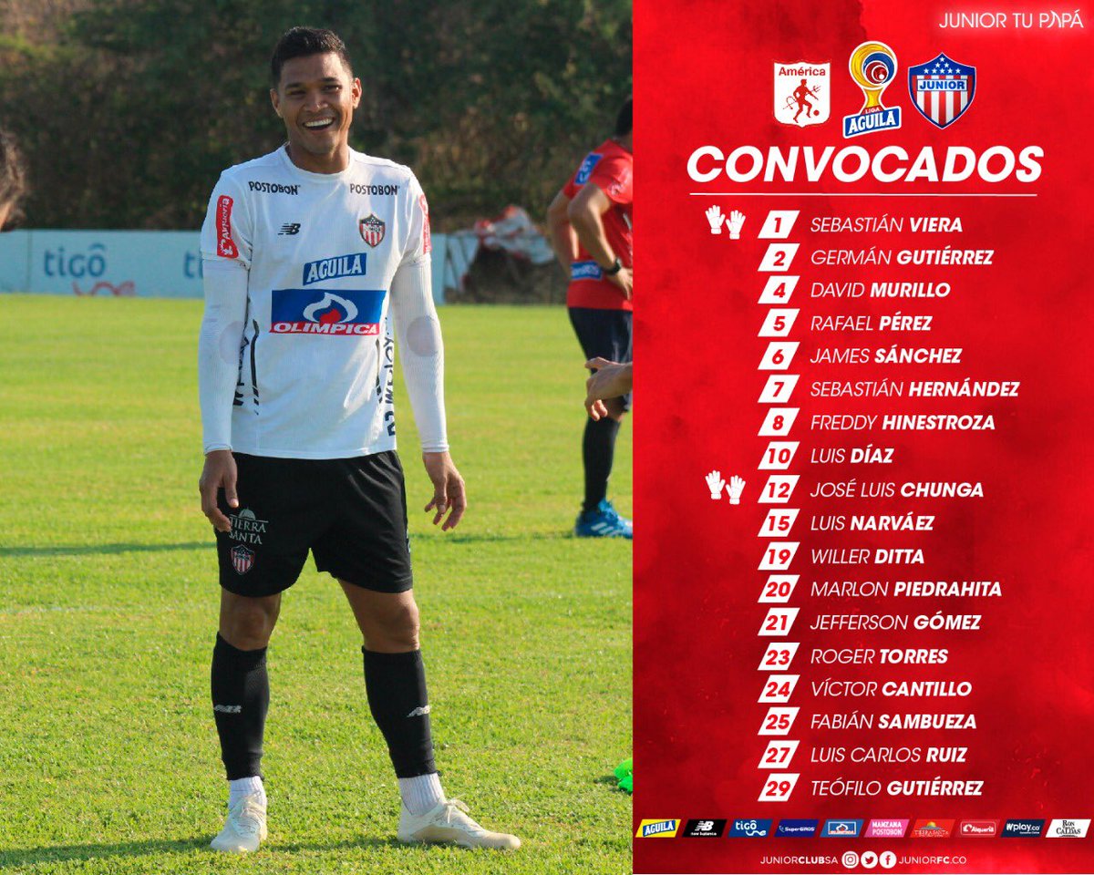 Lista de convocados para el partido Junior-América. 