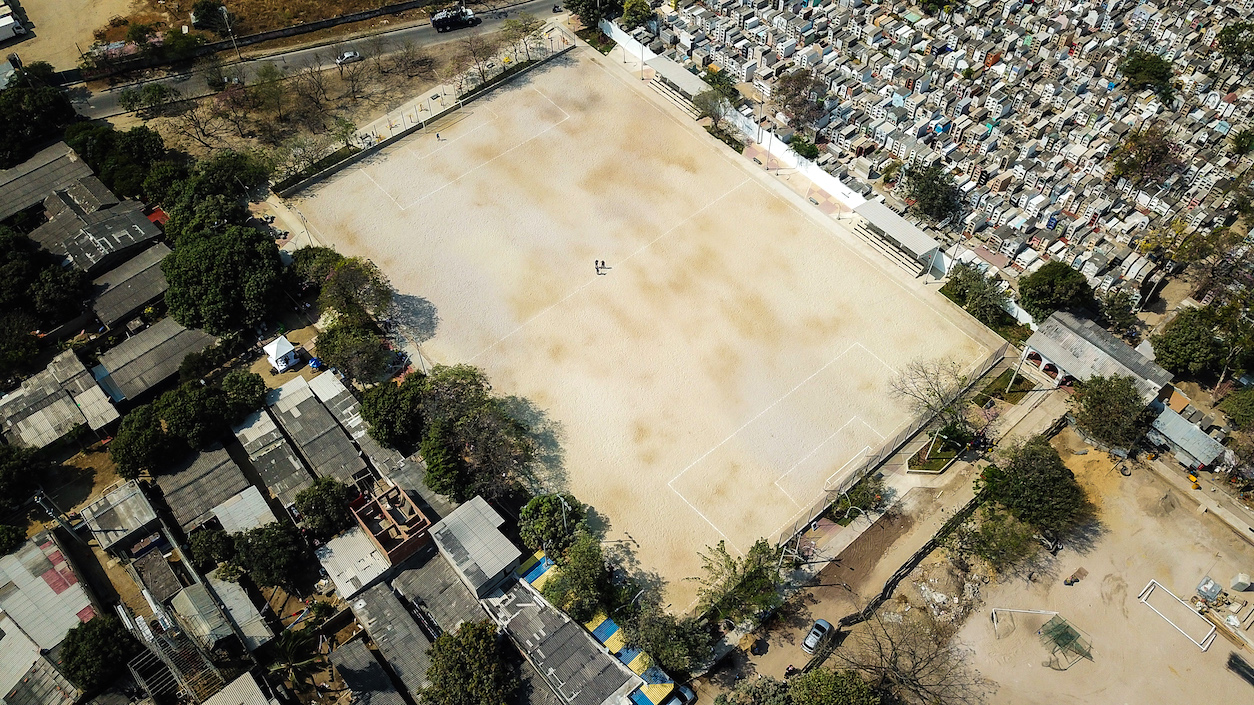 Vista aérea de la cancha.